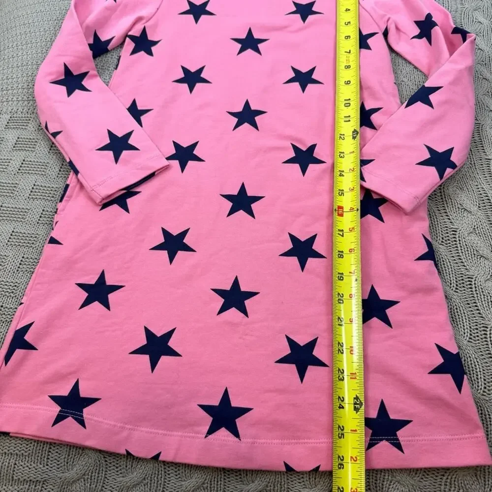 Primary Girls Long Sleeved Pink Dress with Navy Star Accents & Pockets 8/9